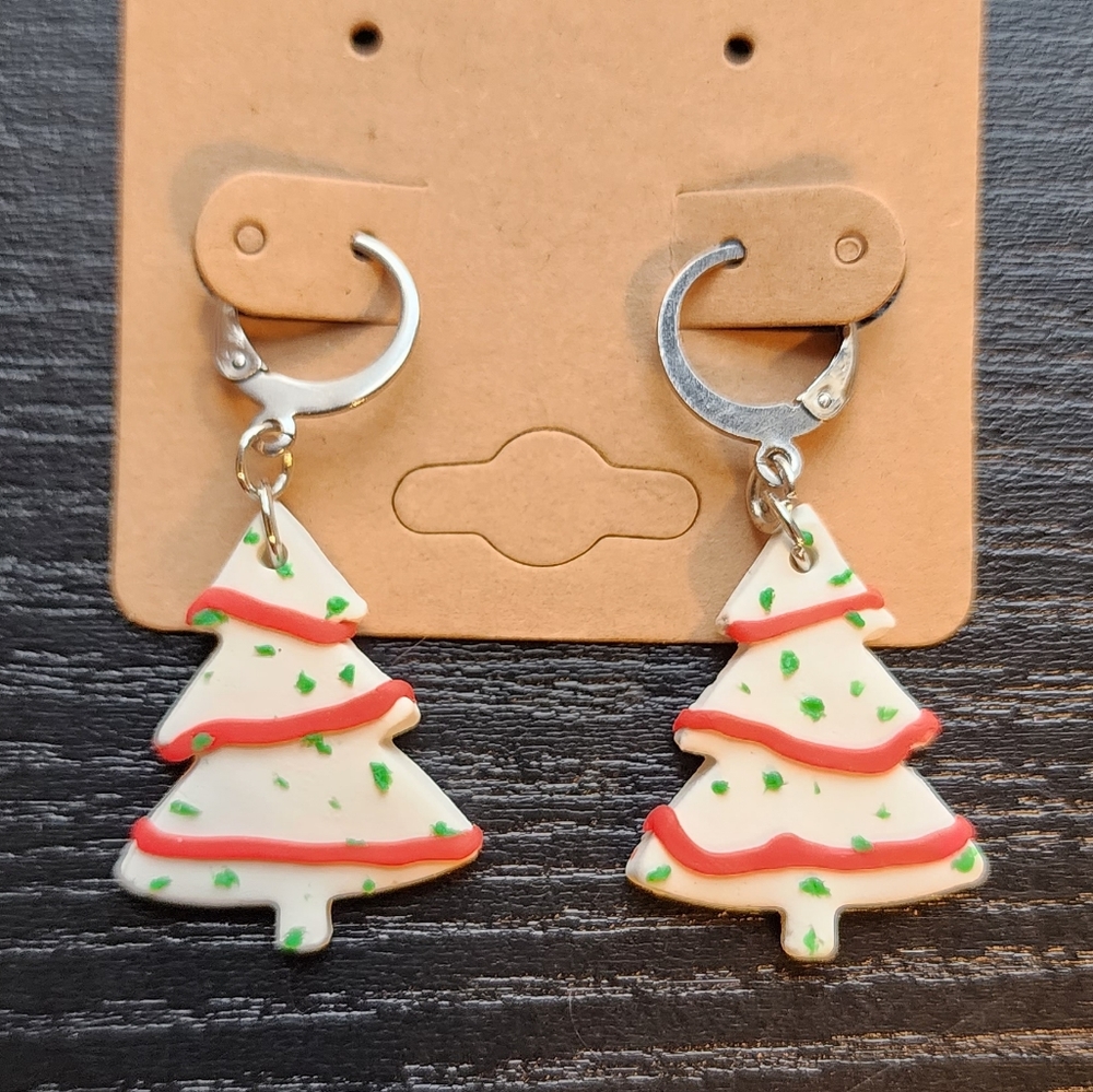 Free w/purchase Christmas Tree Clay Leverback Dangle Earrings